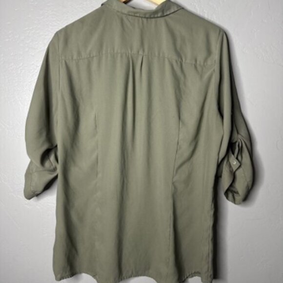 H&M Casual Utility Button-Down Shirt Size 14 US Relaxed Fit Blouse Olive Green - Picture 3 of 8